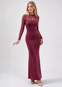 PRETTYGARDEN Women's Formal Mesh Sheer Long Sleeve Maxi Dress | Slimming Mermaid Bodycon Long Dresses, Sexy Elegant Wedding Guest Cocktail Holiday Party Dress, Fall Date Night Outfits