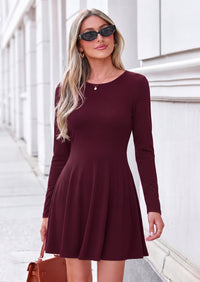 PRETTYGARDEN Womens Fall Mini Dress 2026 Crewneck Long Sleeve Tie Back Waist A Line Flowy Casual Dresses Fashion Outfits