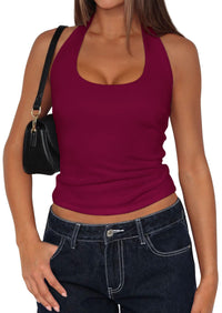 PRETTYGARDEN Women's Summer Halter Tank Tops Y2K Sleeveless Slim Fitted Backless Shirts Going Out Spring Workout Clothes PRETTYGARDEN