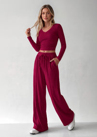 PRETTYGARDEN Women's 2 Piece Lounge Sets Matching Clothing  | V Neck Long Sleeve , Wide Leg Pants Pockets, Airport Travel Outfits, Soft Ribbed Knit, Drawstring Waist, Fall Resort Wear