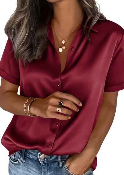 PRETTYGARDEN Women's Summer Button Down Shirts Short Sleeve Work Tops Dressy Blouses Spring Business Casual Outfits PRETTYGARDEN