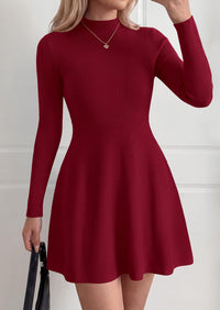 PRETTYGARDEN Womens Mock Neck Long Sleeve Sweater Mini Dress | Soft Ribbed Knit Flared A‑Line, Elegant Fall Winter Dresses for Wedding Guest, Cocktail & Holiday Party Casual Outfits