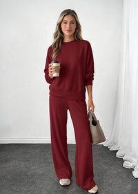 PRETTYGARDEN Womens 2 Piece Outfits Fall Sweatsuits Matching Lounge Sets  | Crewneck Long Sleeve Sweatshirt, Wide Leg Pants Sets with Pockets & Drawstring, Casual Tracksuit, Travel Airport Outfits 2026