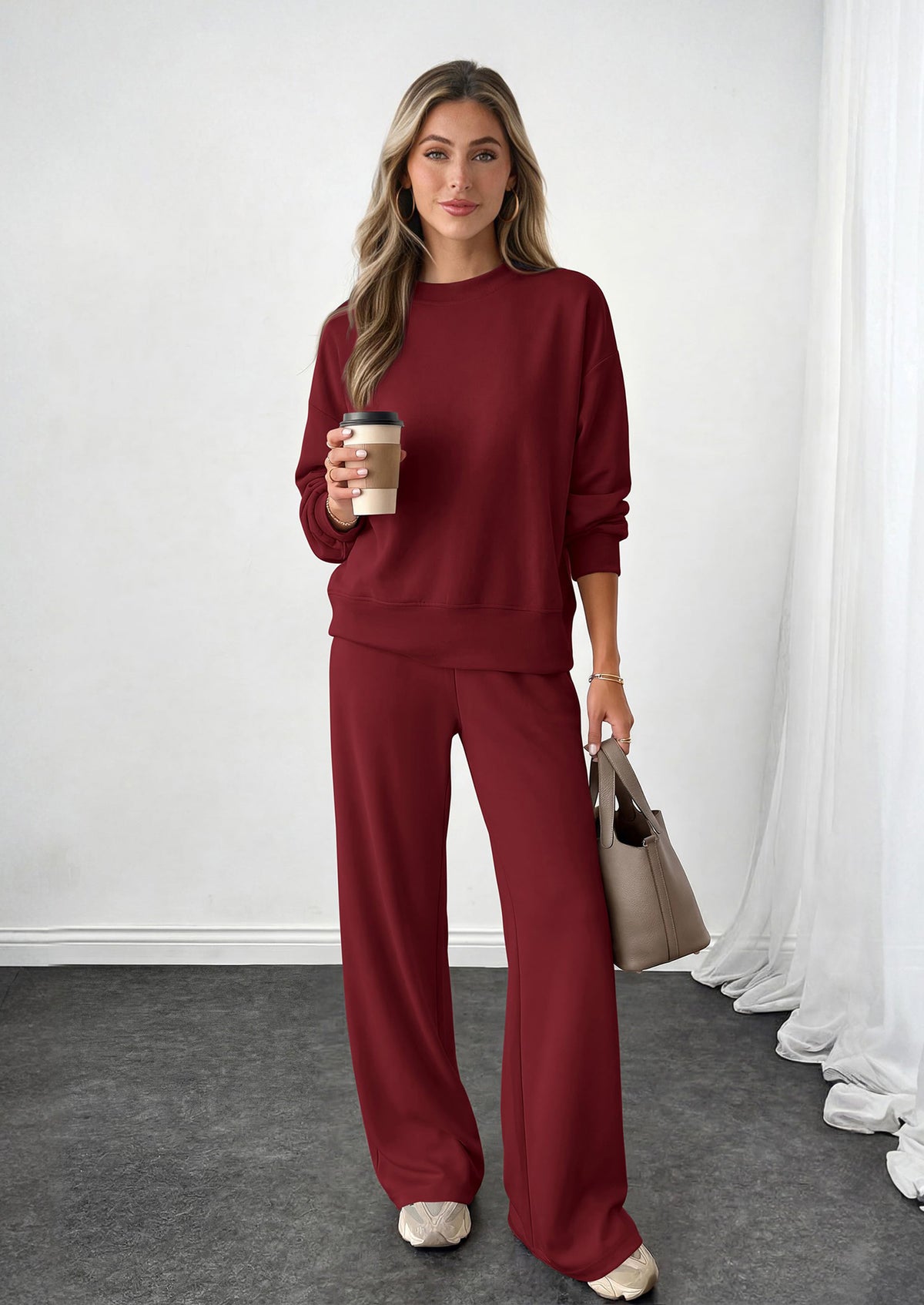 PRETTYGARDEN Womens 2 Piece Outfits Fall Sweatsuits Matching Lounge Sets  | Crewneck Long Sleeve Sweatshirt, Wide Leg Pants Sets with Pockets & Drawstring, Casual Tracksuit, Travel Airport Outfits 2026