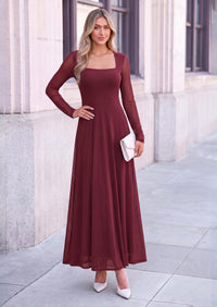 PRETTYGARDEN Women's Flowy Maxi Mesh Fall Cocktail Wedding Guest Dresses