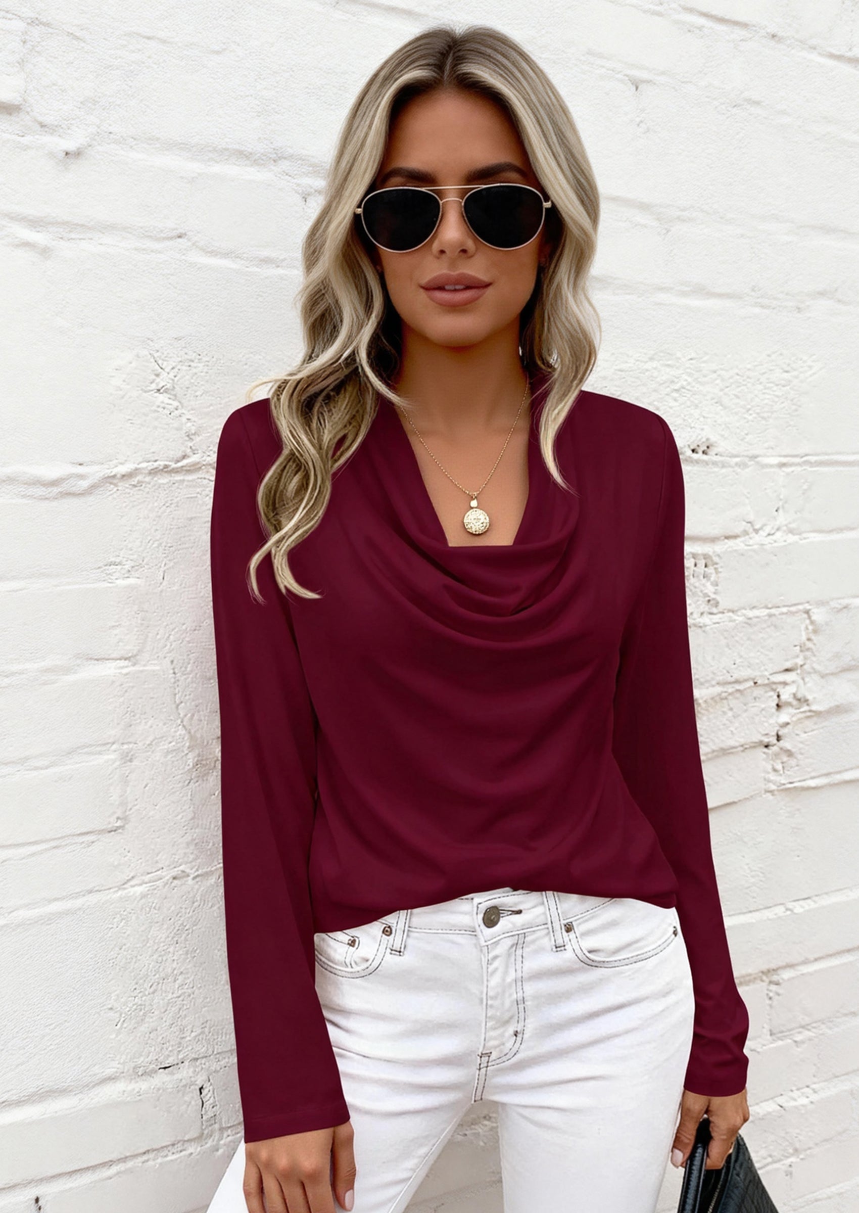 PRETTYGARDEN Womens Spring Tops Dressy Cowl Neck Long Sleeve Shirts Loose Business Casual Blouses Teacher Tunic Top PRETTYGARDEN