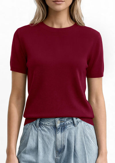 PRETTYGARDEN Women's Short Sleeve Sweaters Spring Crew Neck Knit Work Shirts Business Casual Tops Summer Fashion Clothes PRETTYGARDEN