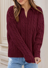PRETTYGARDEN Fall Cable Knit Oversized Sweaters for Women Polo V Neck Long Sleeve Casual Chunky Sweater Pullover Tops PRETTYGARDEN