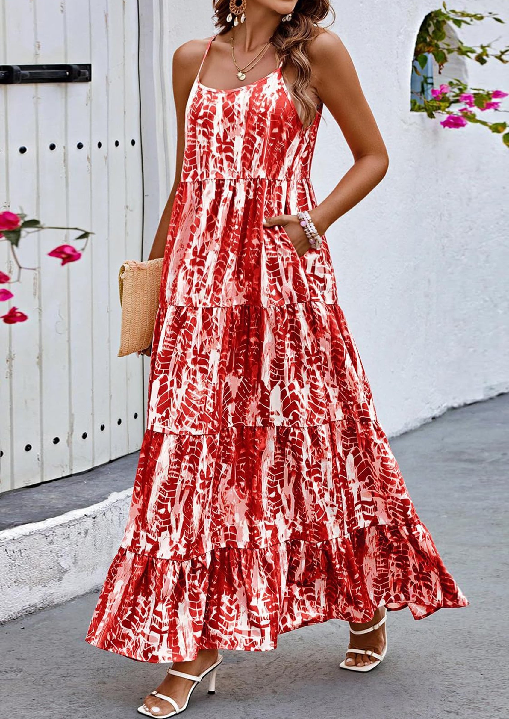 PRETTYGARDEN Women Summer Dresses Spaghetti Strap Scoop Neck Floral Maxi Dress Flowy Boho Long Sundress with Pockets