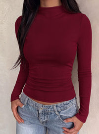 PRETTYGARDEN Womens Tops Casual Mock Neck Long Sleeve Shirts | Soft Stretchy Ribbed Knit, Ruched Slim Fit, Going Out Tops, Work, Date Outfits, Y2K Clothes, 2026 Fall Winter Basic Layering