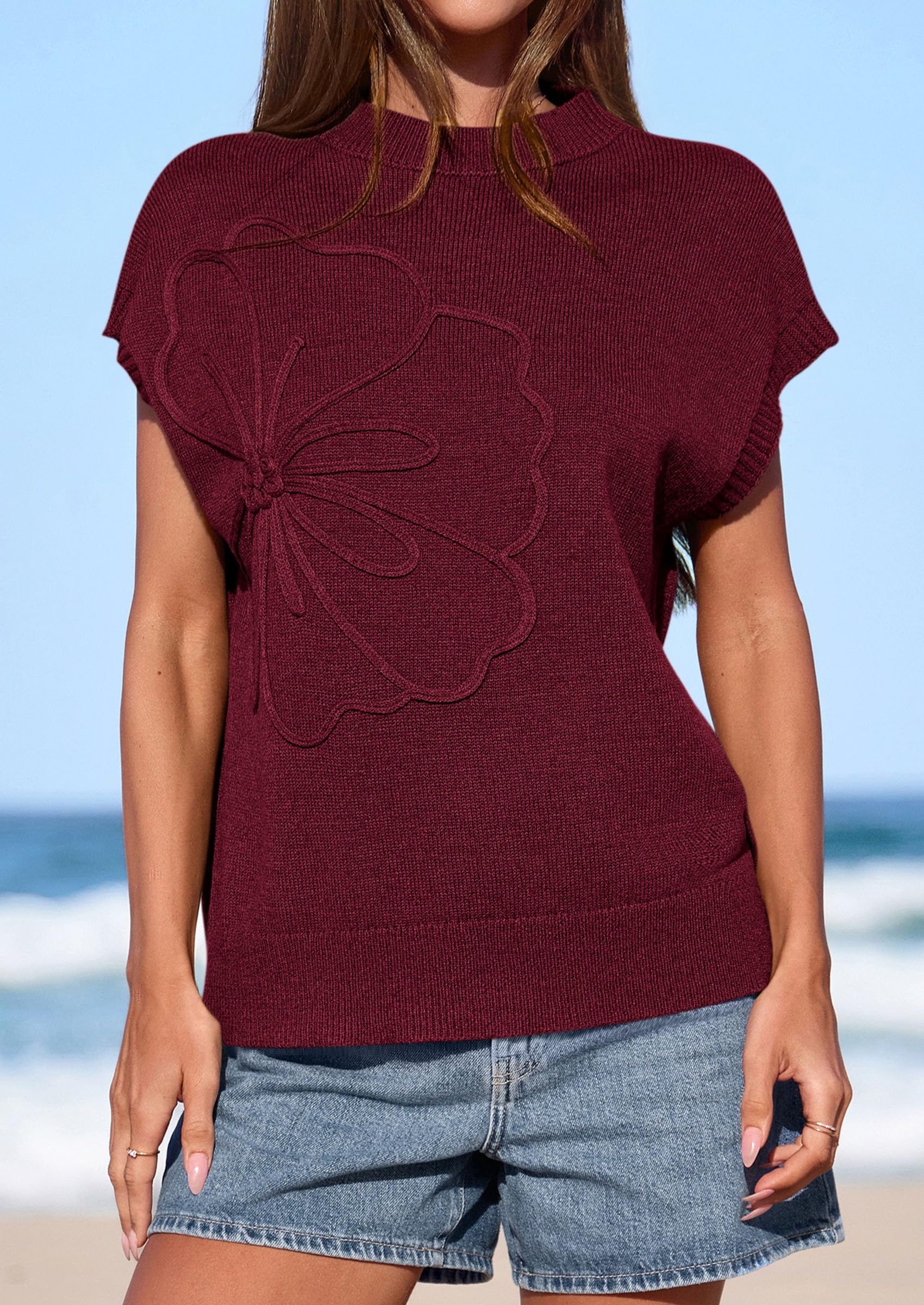 PRETTYGARDEN Women's Spring Sweater Vest Trendy Flower Knit Short Sleeve Cute Pullover Tank Tops Summer Fashion Clothing PRETTYGARDEN