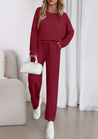 PRETTYGARDEN Womens 2 Piece Matching Lounge Sets Fall Long Sleeve Boatneck Sweatsuit Drawstring Sweatpants Pockets