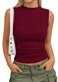 PRETTYGARDEN Tank Top for Women Summer Fashion Clothing Mock Neck Ribbed Knit Slim Fitted Shirts Going Out Tops PRETTYGARDEN