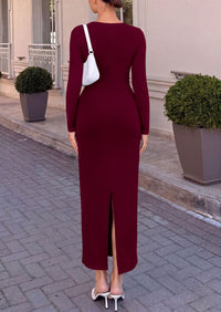 PRETTYGARDEN Women's Long Sleeve Ruched Bodycon Maxi Dress | Wedding Guest Dresses, Twist Knot Waist, Back Slit, Slim Fitted, Formal Wear, Cocktail Holiday Party, Date Night Fall Outfits