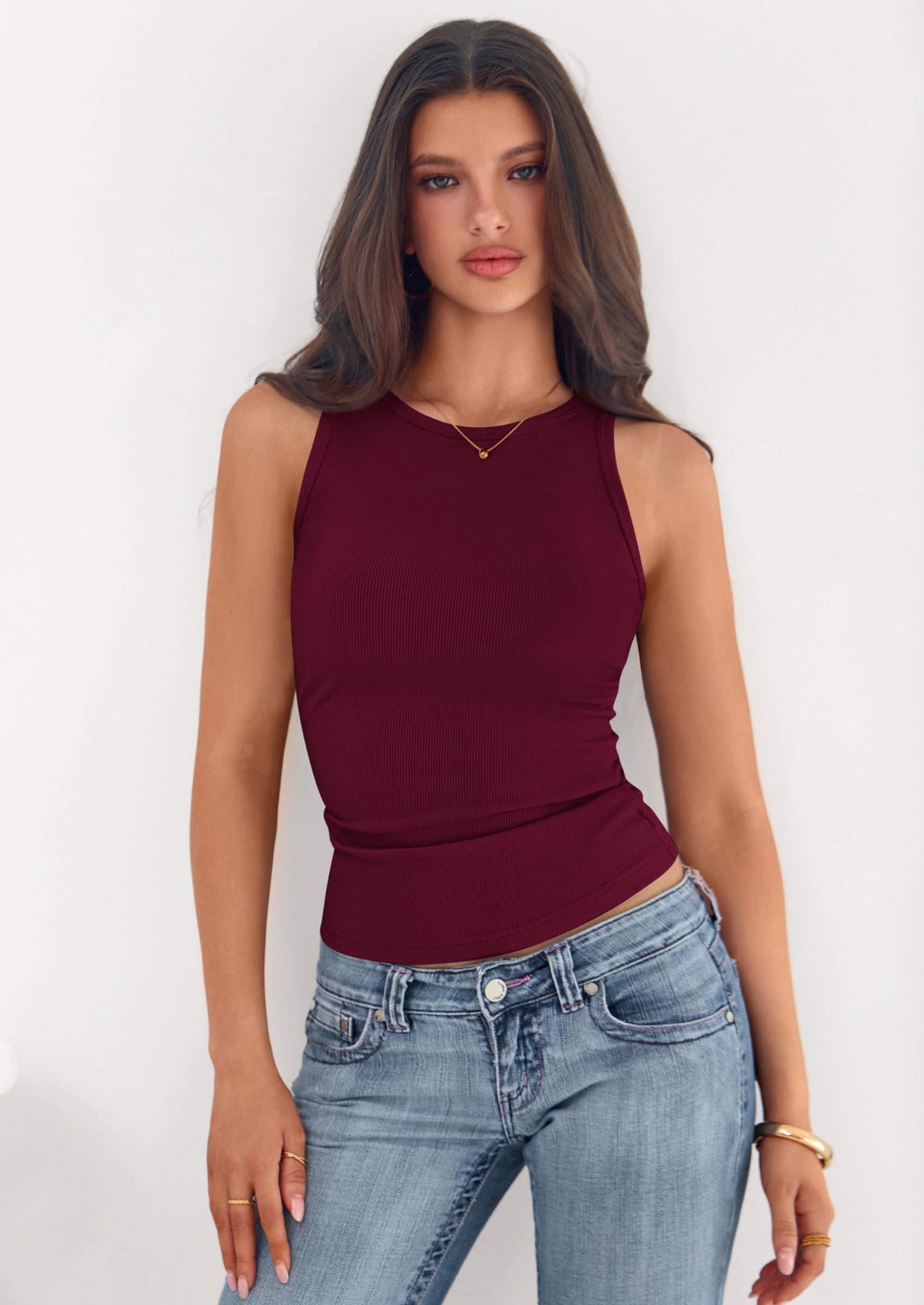 PRETTYGARDEN Womens Summer High Neck Ribbed Tank Tops Casual Basic Sleeveless Slim Fitted Racerback Workout T Shirts PRETTYGARDEN