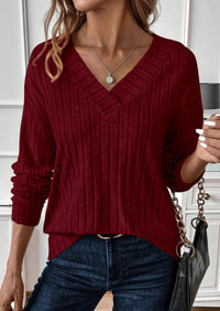 PRETTYGARDEN Fall Fashion Long Sleeve Shirts for Women Ribbed Knit V Neck Dressy Casual Lightweight Sweaters Tunic Tops