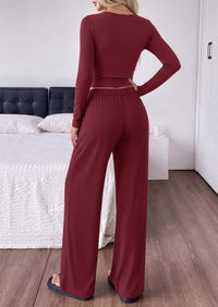 PRETTYGARDEN Women's Matching Lounge Sets 2 Piece Outfits  Boat Neck Long Sleeve , Wide Leg Pants Pockets, Ruched Waist, Travel Airport Resort Wear, Casual Fall Fashion Clothing
