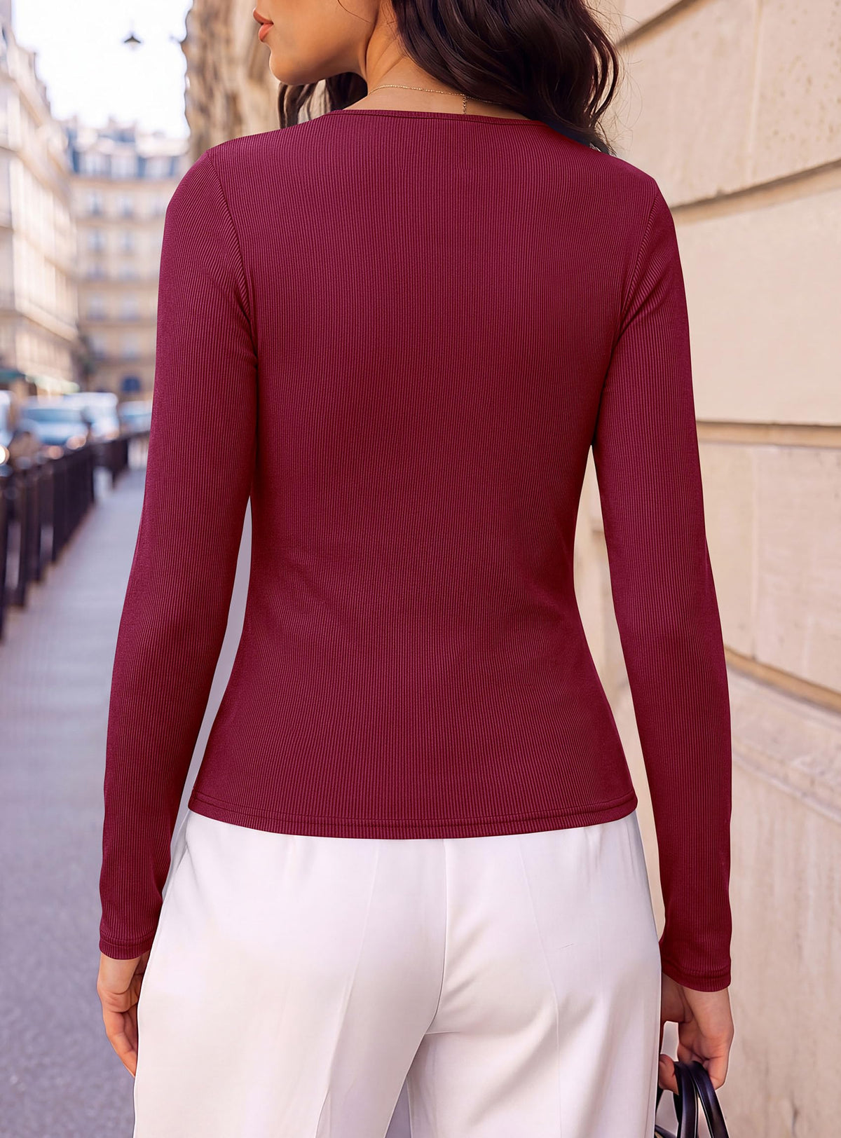 PRETTYGARDEN Women's Ribbed Knit V Neck Fall Blouses Long Sleeve Work Tops Business Casual Office Clothes, Dressy Wrap Shirts, Elegant Going Out Date Night Outfit, Slim Fit, Buckle, Asymmetrical Hem
