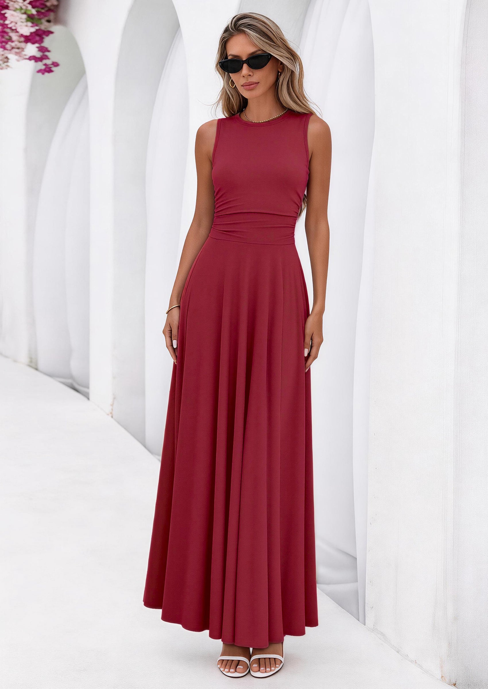 PRETTYGARDEN Womens Spring Dresses Casual Sleeveless Crewneck Aline Maxi Dress Stretch Tank Flowy Long Dresses