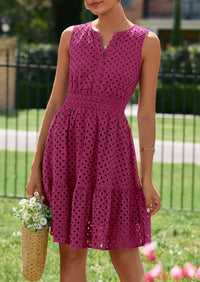 PRETTYGARDEN Women's Summer Dresses Sleeveless V Neck Eyelet Hollow Out Swing A Line Beach Vacation Sun Dress PRETTYGARDEN