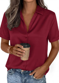 PRETTYGARDEN Women's Summer Button Down Shirts Short Sleeve Work Tops Dressy Blouses Spring Business Casual Outfits PRETTYGARDEN