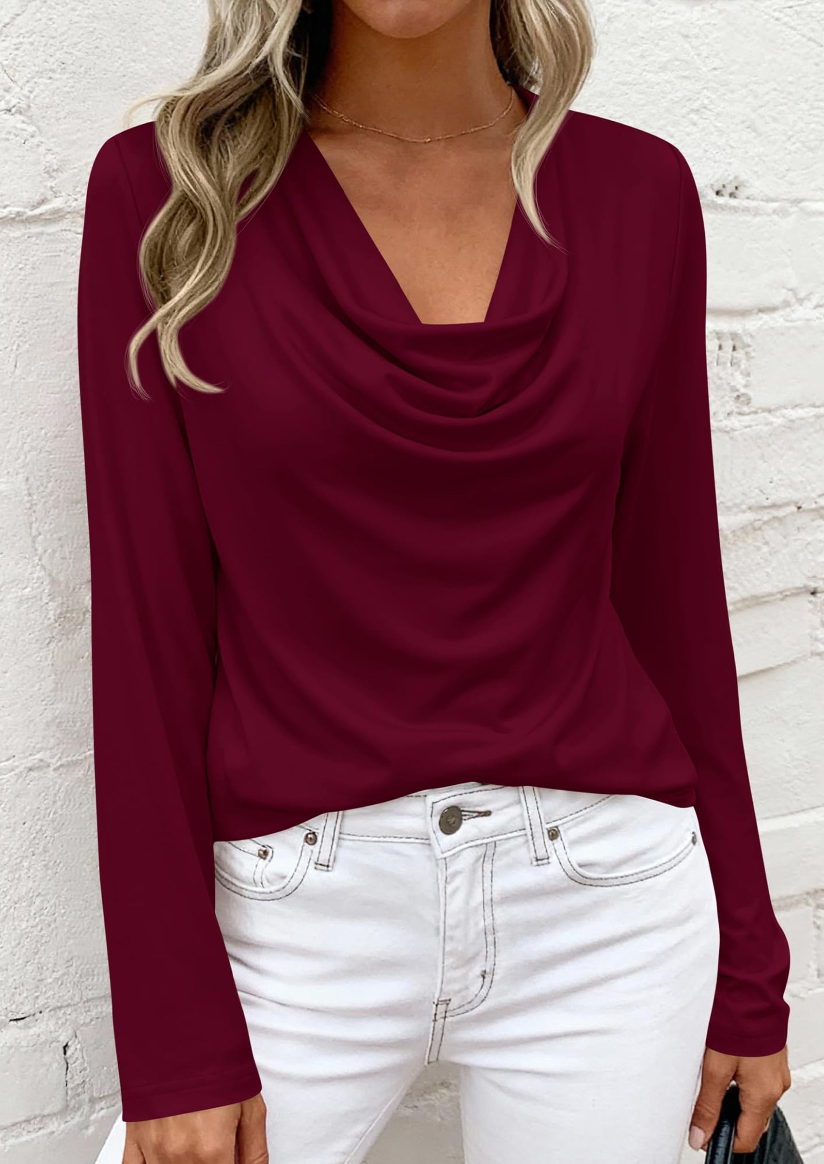 PRETTYGARDEN Womens Spring Tops Dressy Cowl Neck Long Sleeve Shirts Loose Business Casual Blouses Teacher Tunic Top PRETTYGARDEN