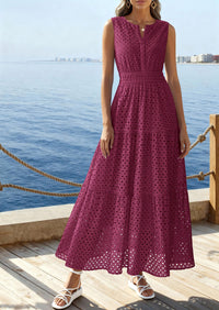 PRETTYGARDEN Summer Dresses for Women Sundresses Sleeveless V Neck Eyelet A Line Flowy Beach Vacation Spring Maxi Dress PRETTYGARDEN