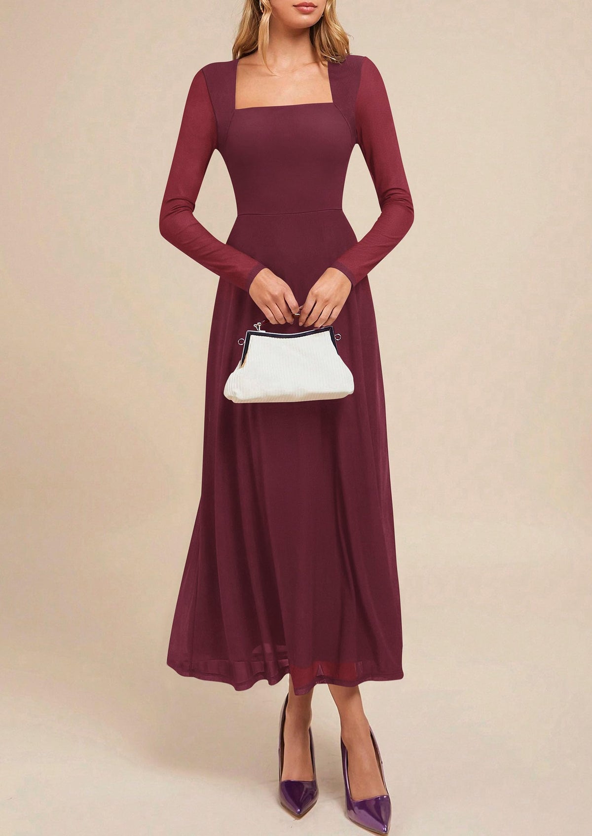 PRETTYGARDEN Women's Flowy Maxi Mesh Fall Cocktail Wedding Guest Dresses