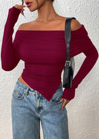 PRETTYGARDEN Women's Long Sleeve Shirts Off Shoulder Tops Going Out Slim Fitted Y2K Blouses Fall Fashion Clothes