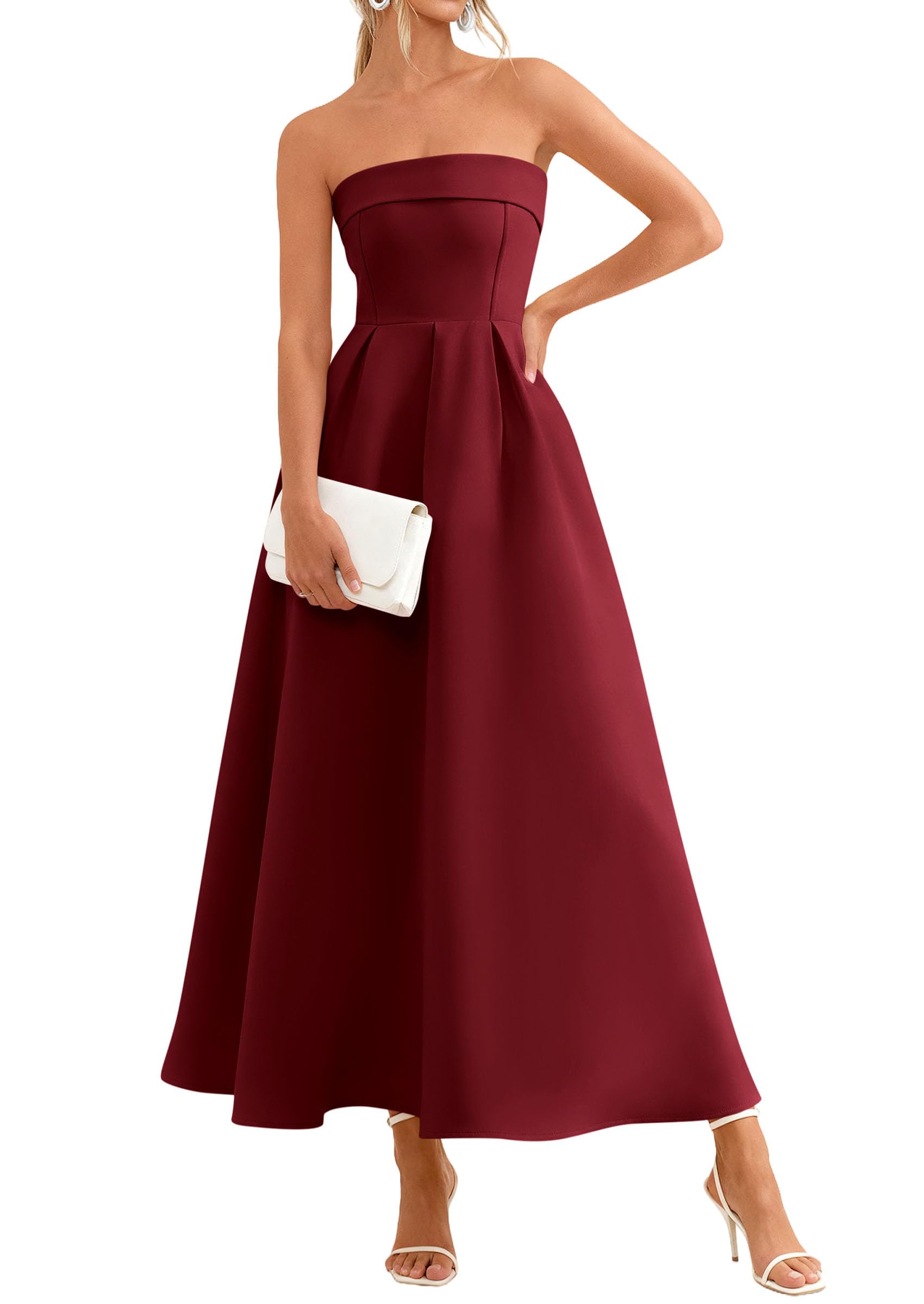 PRETTYGARDEN Cocktail Dresses for Women Summer Formal Elegant Tube Top Strapless Spring Wedding Guest Party Midi Dress PRETTYGARDEN