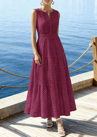 PRETTYGARDEN Summer Dresses for Women Sundresses Sleeveless V Neck Eyelet A Line Flowy Beach Vacation Spring Maxi Dress PRETTYGARDEN