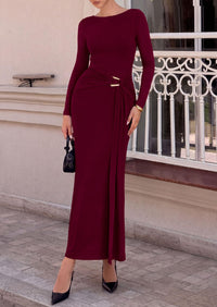 PRETTYGARDEN Women's Long Sleeve Ruched Bodycon Maxi Dress | Wedding Guest Dresses, Twist Knot Waist, Back Slit, Slim Fitted, Formal Wear, Cocktail Holiday Party, Date Night Fall Outfits