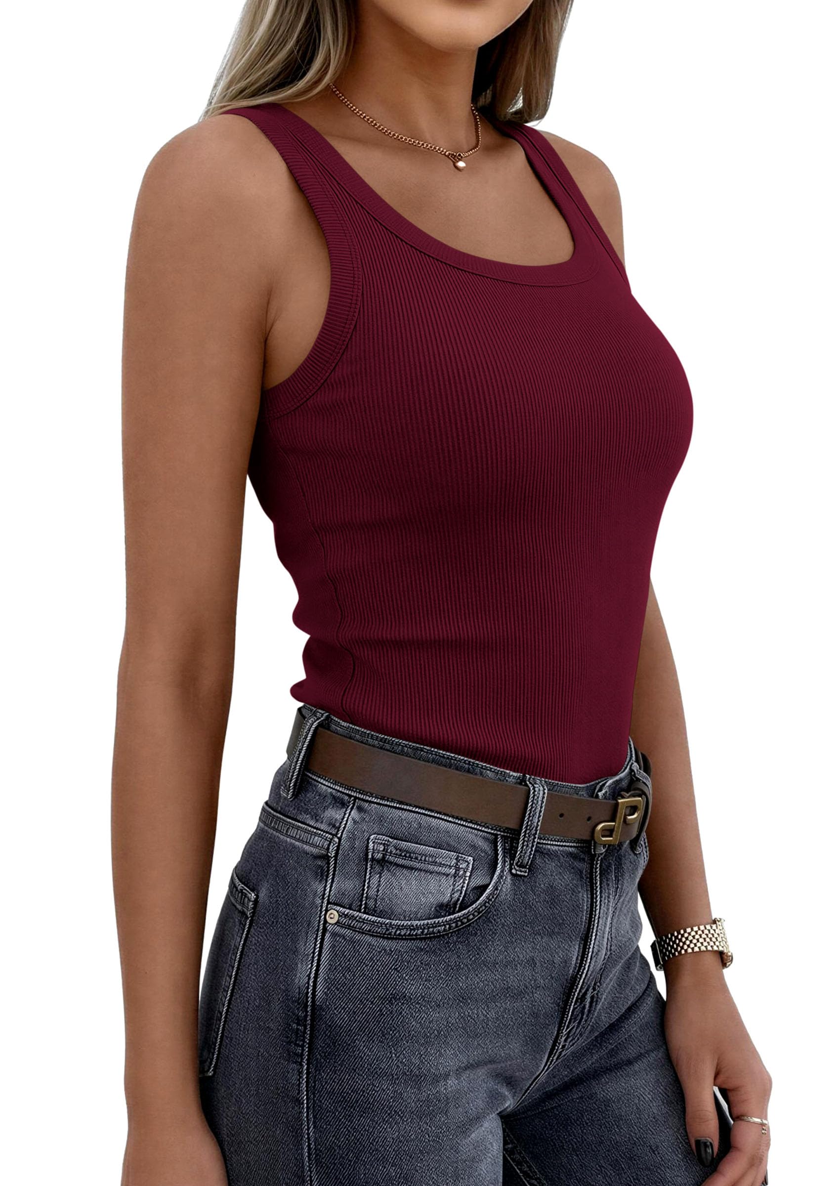 PRETTYGARDEN Womens Summer Tops Spring Cute Sleeveless Scoop Neck Workout Tank Top Casual Ribbed Knit Basic Cami Shirts PRETTYGARDEN