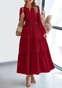 PRETTYGARDEN Women's Elegant Maxi Dresses Long Sleeve V Neck Flowy Pockets Casual Modest Dress Fall Fashion Clothes