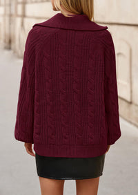 BTFBM Sweaters for Women Fall Fashion Loose Quarter Zip Pullover Collared Long Sleeve Cable Knit Winter Clothes