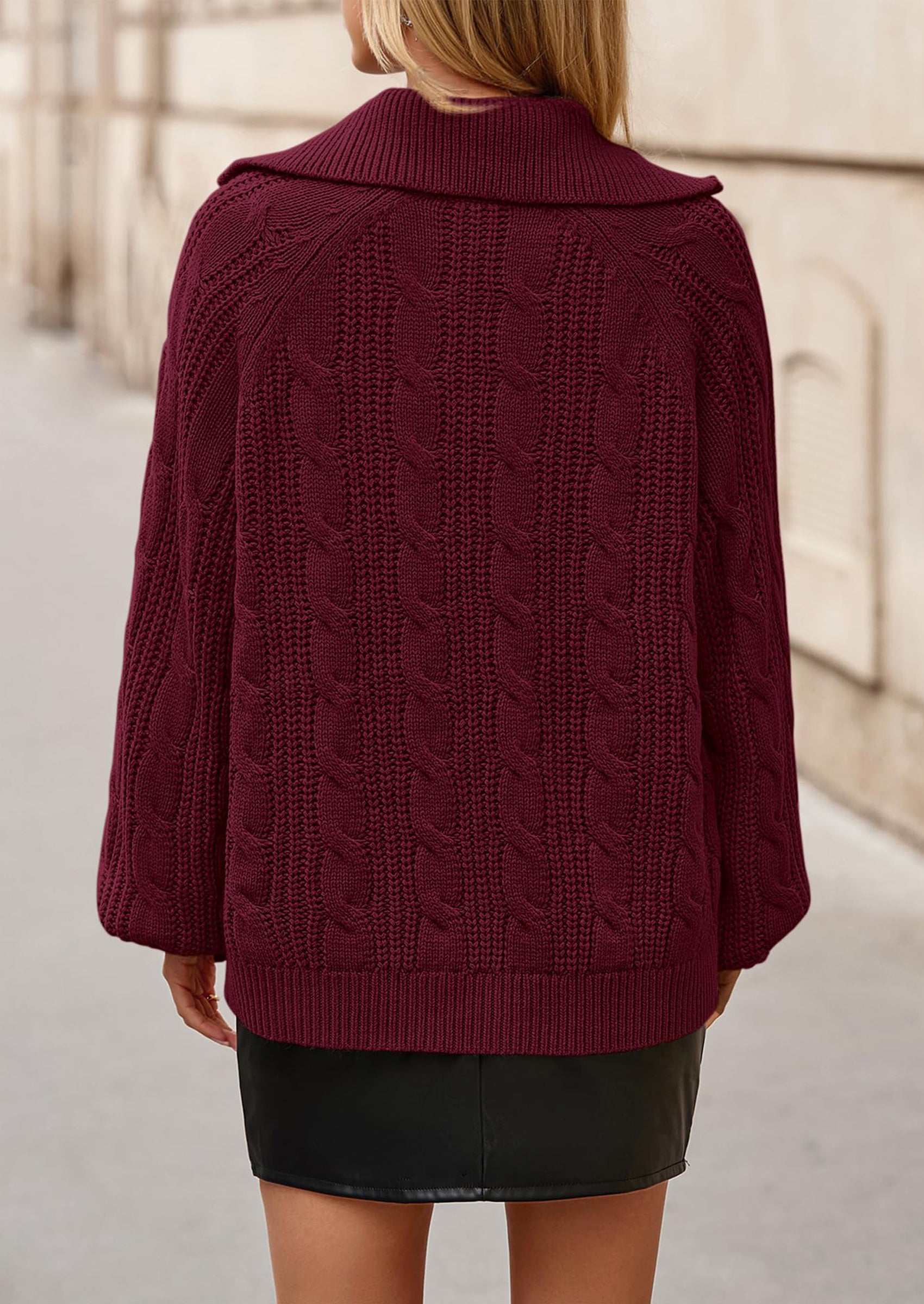 BTFBM Sweaters for Women Fall Fashion Loose Quarter Zip Pullover Collared Long Sleeve Cable Knit Winter Clothes