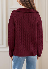 PRETTYGARDEN Fall Cable Knit Oversized Sweaters for Women Polo V Neck Long Sleeve Casual Chunky Sweater Pullover Tops PRETTYGARDEN