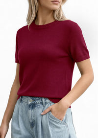 PRETTYGARDEN Women's Short Sleeve Sweaters Spring Crew Neck Knit Work Shirts Business Casual Tops Summer Fashion Clothes PRETTYGARDEN