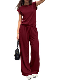 PRETTYGARDEN Women's Summer 2 Piece Lounge Sets Cap Sleeve Tops Wide Leg Pants Workout Sets Loose Casual Tracksuit PRETTYGARDEN