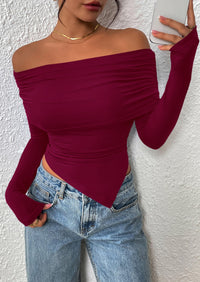 PRETTYGARDEN Women's Long Sleeve Shirts Off Shoulder Tops Going Out Slim Fitted Y2K Blouses Fall Fashion Clothes