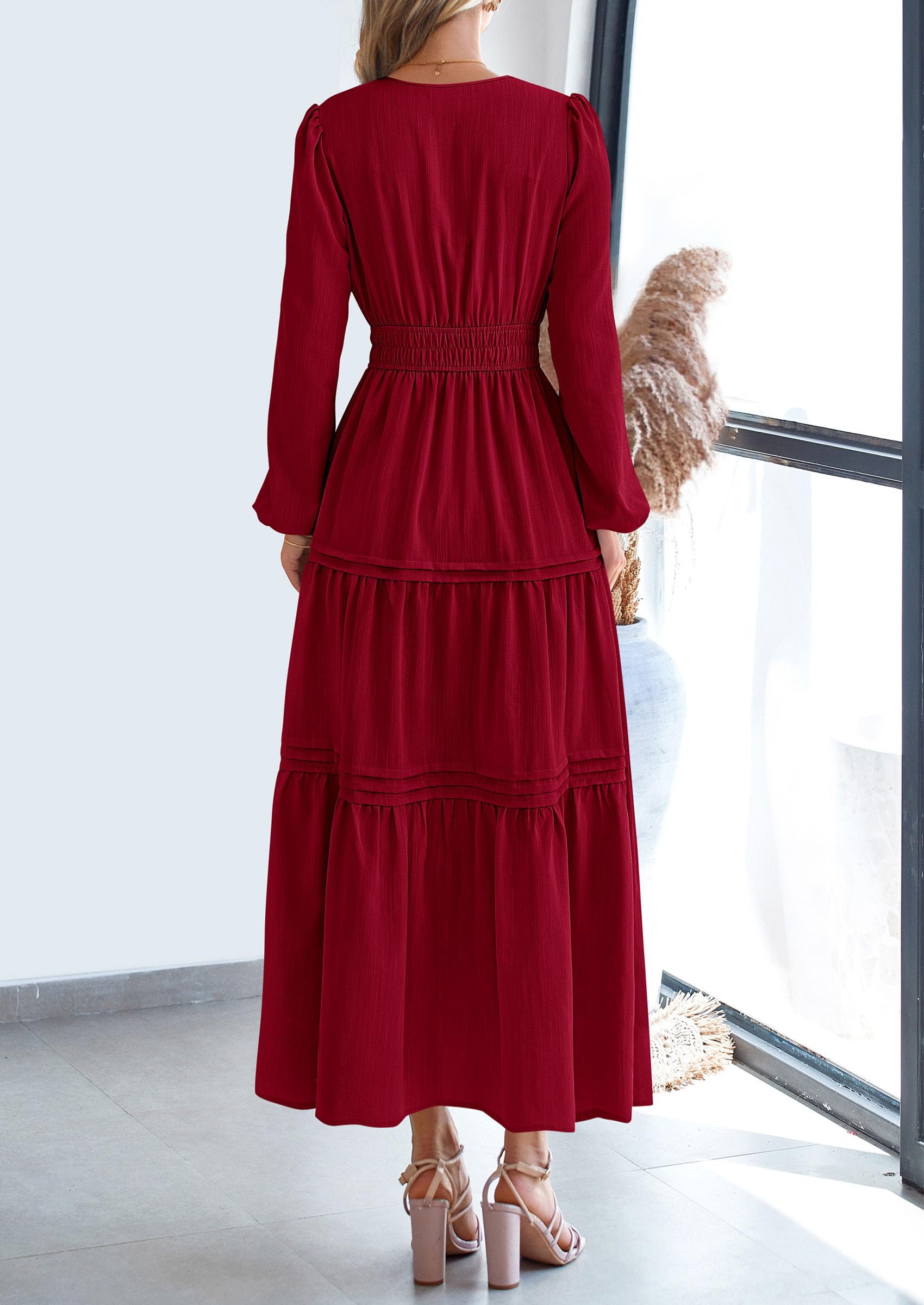 PRETTYGARDEN Women's Elegant Maxi Dresses Long Sleeve V Neck Flowy Pockets Casual Modest Dress Fall Fashion Clothes