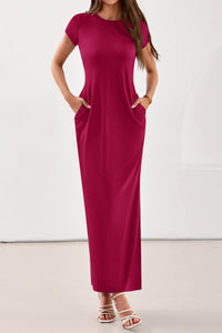 PRETTYGARDEN Womens Summer Maxi Dresses Casual Short Sleeve Crewneck Knit Slit T Shirt Dress Spring Long Beach Sundress PRETTYGARDEN