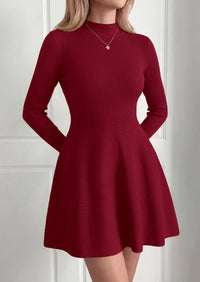 PRETTYGARDEN Womens Mock Neck Long Sleeve Sweater Mini Dress | Soft Ribbed Knit Flared A‑Line, Elegant Fall Winter Dresses for Wedding Guest, Cocktail & Holiday Party Casual Outfits