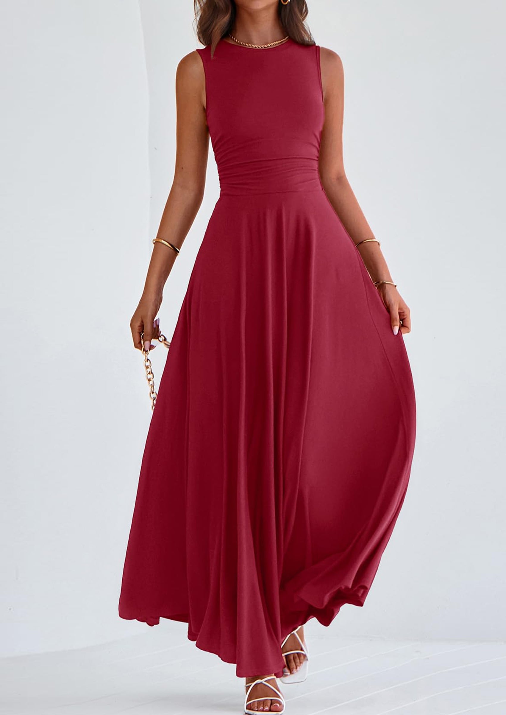PRETTYGARDEN Womens Spring Dresses Casual Sleeveless Crewneck Aline Maxi Dress Stretch Tank Flowy Long Dresses