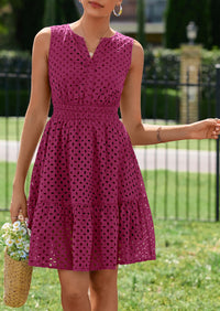 PRETTYGARDEN Women's Summer Dresses Sleeveless V Neck Eyelet Hollow Out Swing A Line Beach Vacation Sun Dress PRETTYGARDEN