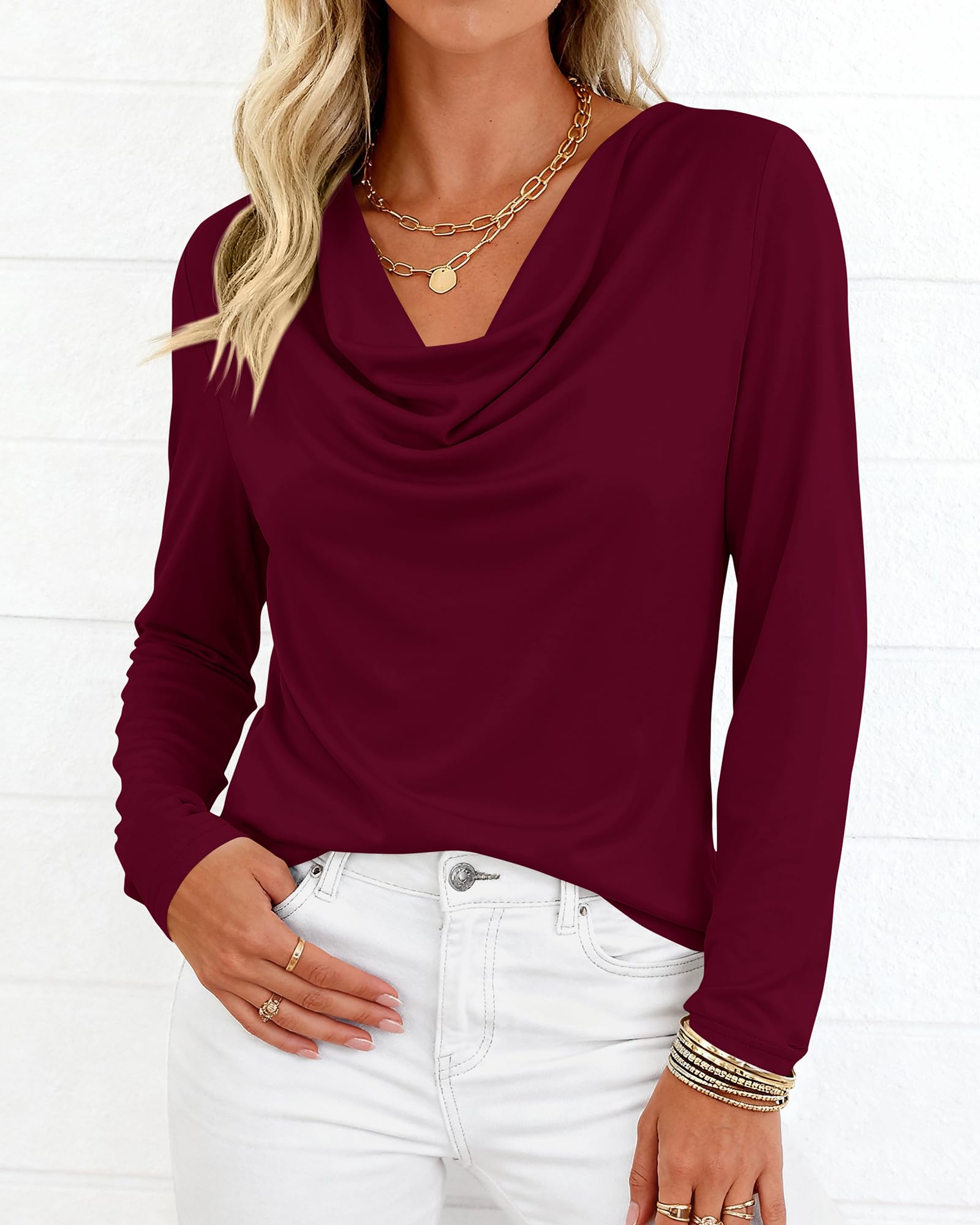 PRETTYGARDEN Womens Spring Tops Dressy Cowl Neck Long Sleeve Shirts Loose Business Casual Blouses Teacher Tunic Top PRETTYGARDEN