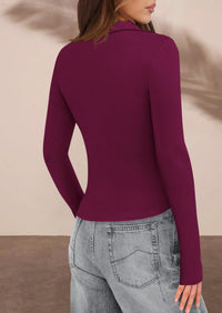 PRETTYGARDEN Womens Button Down Shirts V Neck Collared Ruched Slim Fit Long Sleeve Shirt Casual Fall Fashion Ladies Tops PRETTYGARDEN