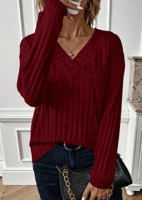 PRETTYGARDEN Fall Fashion Long Sleeve Shirts for Women Ribbed Knit V Neck Dressy Casual Lightweight Sweaters Tunic Tops