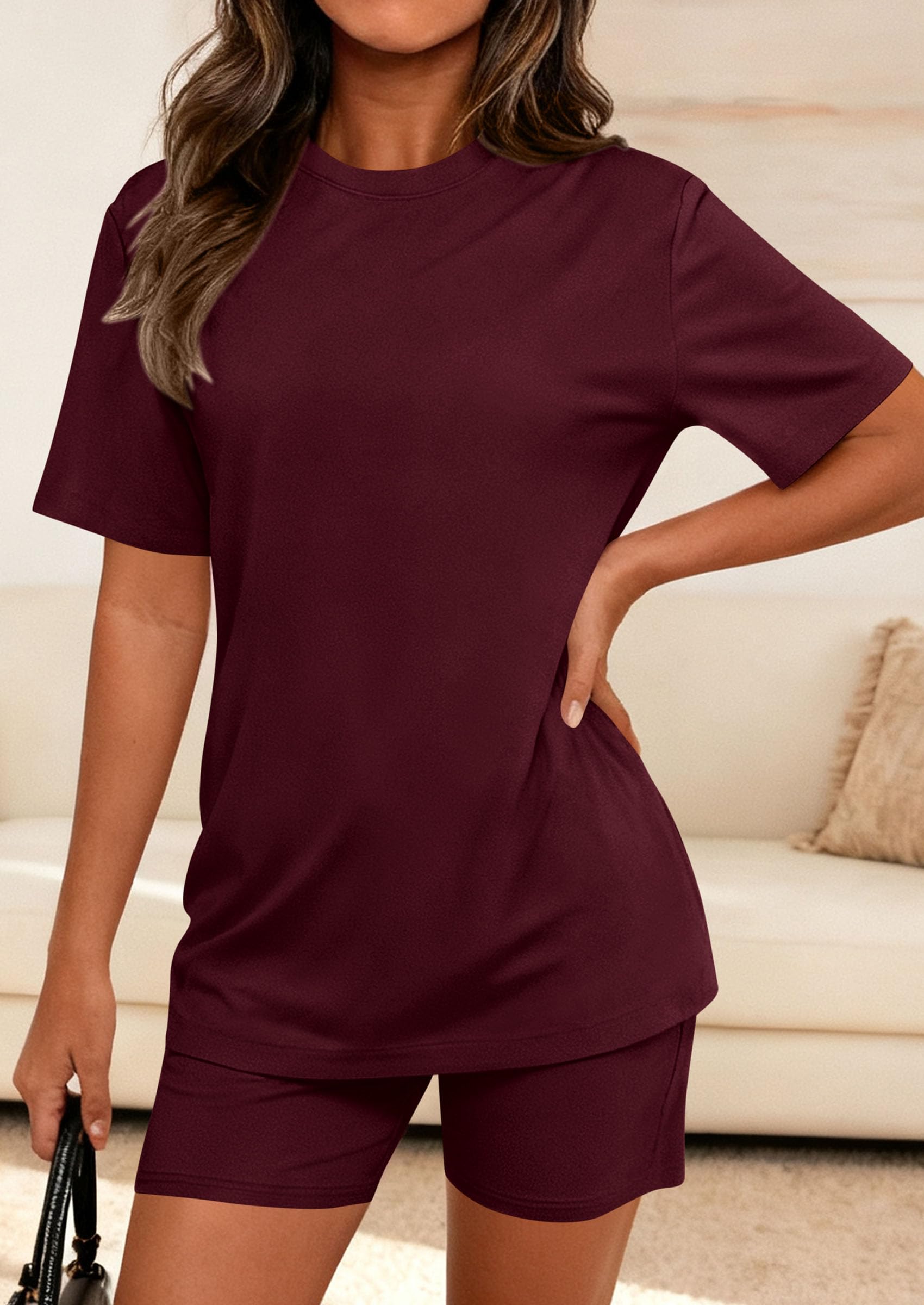 PRETTYGARDEN Women's Two Piece Matching Lounge Sets Summer Casual Tops Short Sleeve Shirts Shorts Travel Airport Outfits PRETTYGARDEN