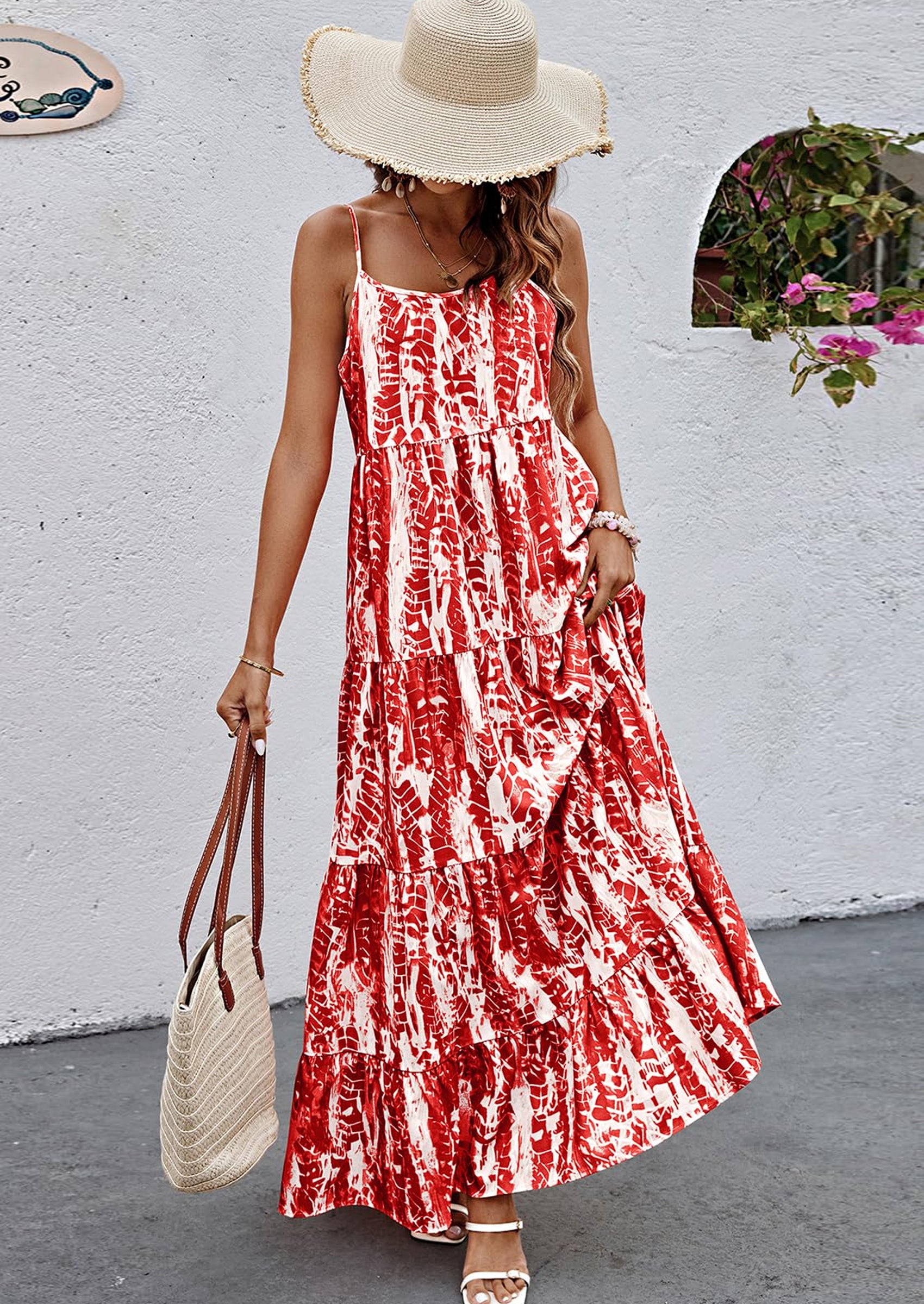 PRETTYGARDEN Women Summer Dresses Spaghetti Strap Scoop Neck Floral Maxi Dress Flowy Boho Long Sundress with Pockets